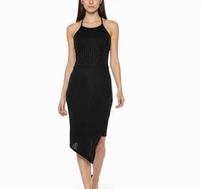 Nuevo con etiquetas Vestido ajustado negro Speechless para mujer pequeño recorte trasero tejido brillante