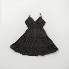Vestido boho ECOWISH negro de encaje con capas pequeño moño sin espalda sin mangas