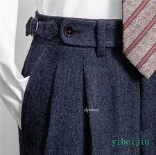 Vestido de tweed para hombre Pantalones largos Lana Gurkha Pantalones Negocios Pierna recta Británicos