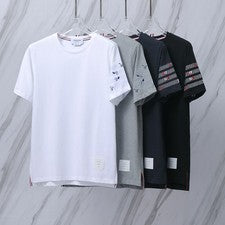 Camiseta Thom Brown Moda Bordada Versátil Unisex Manga Corta