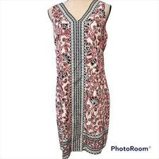 London Times Talla 8 Mujer’s Rojo Blanco Negro Sin Mangas Cremallera Trasera Cierre No Forrado