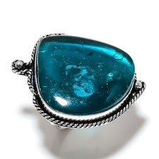 Anillo de joyería de plata de ley 925 hecho a mano con piedras preciosas ámbar báltico azul talla 9 f897