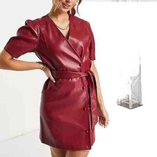 Hecho a mano Informal Fiesta Mujeres Cuero Vestido Cintura Cinturón Rojo Piel de Cordero Genuina