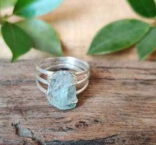 Hermoso anillo de piedras preciosas de aguamarina cruda de plata de ley 925 todas las tallas MK*