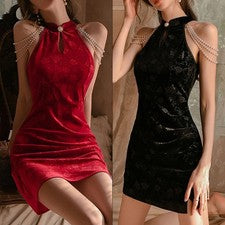 Vestido estilo lencería vintage Cheongsam diseño sin mangas para moda de noche