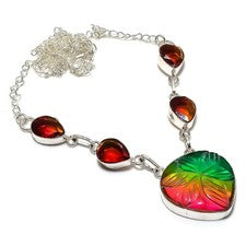 Turmalina bicolor, granate piedras preciosas 925 collar de joyería de plata d...