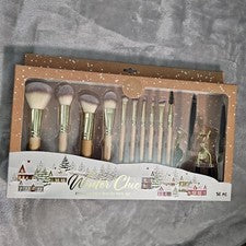 Juego de brochas de maquillaje Winter Chic conjunto de herramientas de belleza para ojos y rostro 14 piezas