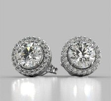 Aretes de 4 quilates con halo de corte redondo FL/D creados en laboratorio de oro blanco de 14 quilates retroceder 8 mm