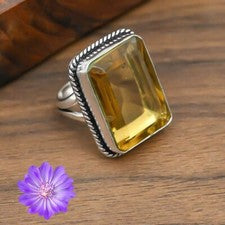 Anillo de plata esterlina 925 con piedras preciosas de citrino amarillo hecho a mano anillo de joyería para regalo