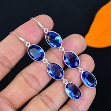 Tanzanita cuarzo piedras preciosas hecho a mano 925 plata esterlina joyería p...
