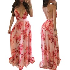 Vestido de gasa sin espalda con cuello en V profundo de moda e informal para mujer