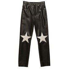 Pantalones de cuero genuino para hombre calce ceñido estilo motociclista cuero de moda