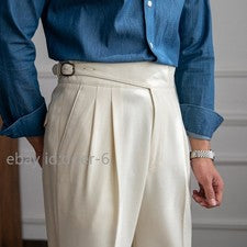 Pantalones de hombre Gurkha Business vintage estilo británico rectos cintura alta