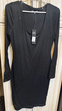 Moda Nova Para Mujer Cuello Redondo Manga Larga Bodycon Mini Vestido Negro Grande Nuevo con Etiquetas
