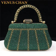 Bolso sin asas de noche con estrás para mujer Bolso de mano de fiesta de cristal brillante con cadena