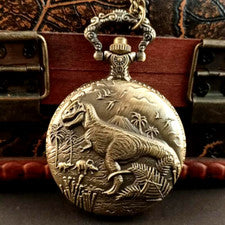Reloj Bolsillo Punk Vintage Dinosaurio Cuarzo Genial Collar Bronce Antiguo Regalo