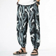 Pantalones Para Hombre Pantalones con Bandas al Tobillo Grúa Japonesa Informal Estilo Étnico Sueltos