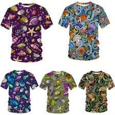 Camiseta informal de manga corta con estampado en 3D de animales marinos para hombre y mujer