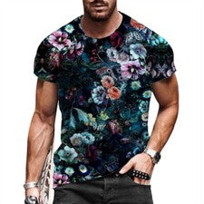 Camiseta De Hombre Moda Gráfica Manga Corta Camiseta Colorida Floral