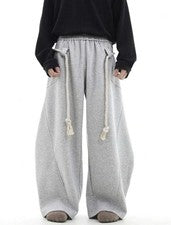 Pantalones de pierna ancha hoja curva detalle cuerda moda para hombre, para hombre