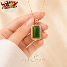 Collar Colgante Jade Verde y Cristal Chapado en Oro 18K Cadena Delicada Joyería