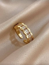 Anillo abierto diseño ondulado chapado en oro de 18 quilates acero inoxidable circonita bisutería llamativa