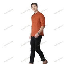 Hombres Kurta Ropa Moda Camisa Hombre Corto Kurta Algodón India Vestido Rojo ...