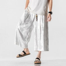Pantalones Cortos de Playa Informales Estilo Chino Estampado Dragón Floral Oscuro Étnico Capris Hombres