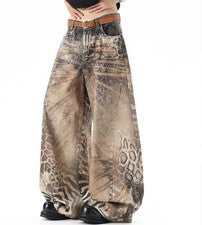 Pantalones informales de leopardo de pierna recta de mezcla de algodón marrón para hombre Pantalones de moda Nuevos