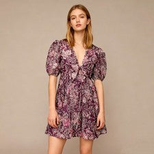 Nuevo sin etiquetas Vestido Altar’d State para mujer granate manga corta con encaje floral talla S