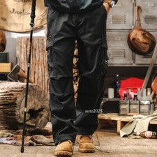 Pantalones cargo retro estilo americano para hombre pantalones largos rectos informales bolsillo suelto