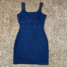 NUEVO Vestido Jersey Derek Heart Para Mujer Azul Denim Mediano Ajustado Elastizado Calce Elegante