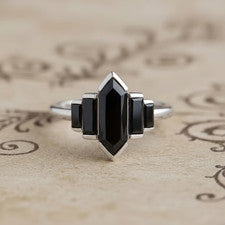 Anillo de plata de ley 925 con piedras preciosas de ónix negro | Regalo de joyería Art Deco vintage