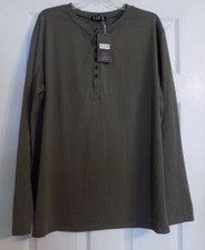 NUEVA Camisa Para Hombre YTD Estilo Exclusivo Henley Verde Oliva Manga Larga Talla 2XL XXL