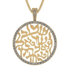 Collar completo de oración Shemá enchapado en oro amarillo de plata de ley 925 con circonita cúbica - 37 mm