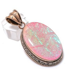 Colgante de joyería de cobre con piedras preciosas de ópalo triple rosa 2,17" regalo para ella N005