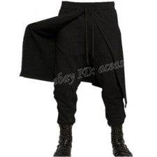 Hombres Gótico Negro Suelto Cortina Capas Pantalones Envolvente Falda Pantalón Punk Boho Moda