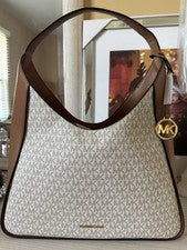 Bolso de hombro Michael Kors Raquel para mujer cuero marrón vainilla nuevo con etiquetas $298