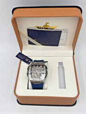 Reloj Automático Hombre Oupinke 3213 Esqueleto Estuche Tonneau Correa Silicona Azul 50M
