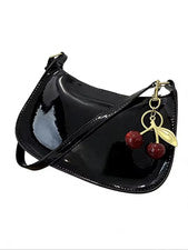 HOMEFIH PU Bolso de Mano de Cuero Color Sólido Cereza Colgante Informal Bolso de Hombro Versat