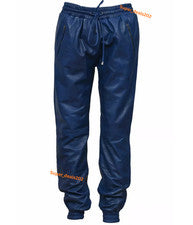 Pantalones de correr de cuero de cordero azul con cordón informales para hombre ropa de calle ropa de estilo