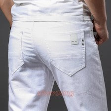 Pantalones de mezclilla blancos 28-38 informales estilo clásico calce ajustado suaves pantalones ropa de moda