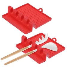 Paquete de 2 reposa utensilios de cocina múltiples de silicona, resistentes al calor [rojo]