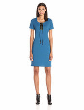 Vestido recto con cordones de cuero sintético talla pequeña de la colección Ny para mujer venta al por menor $60,00