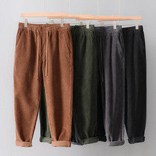 Pantalones estilo cintura elástica para hombre retro pana cálidos informales