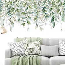 2 Piezas Pegatinas de Pared PVC Decorativas Hoja Verde Patrón Papel de Pared para Uso Doméstico