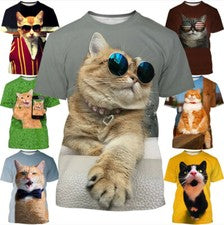 Divertida Camiseta Animal Gato Estilo Callejero Impresa en 3D Hombre Mujer Moda Informal Prendas para el torso