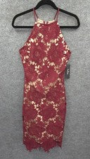 Vestido ajustado Lulu's para mujer XS sin mangas halter encaje superpuesto rojo borgoña midi