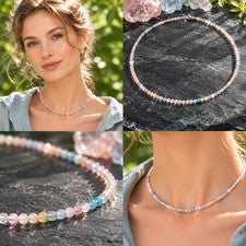 Collar de morganita en forma de bola facetada Ø-3 mm cierre de plata 925