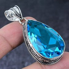 Colgante de joyería de plata de ley 925 con piedras preciosas de topacio azul suizo 2,17" J755